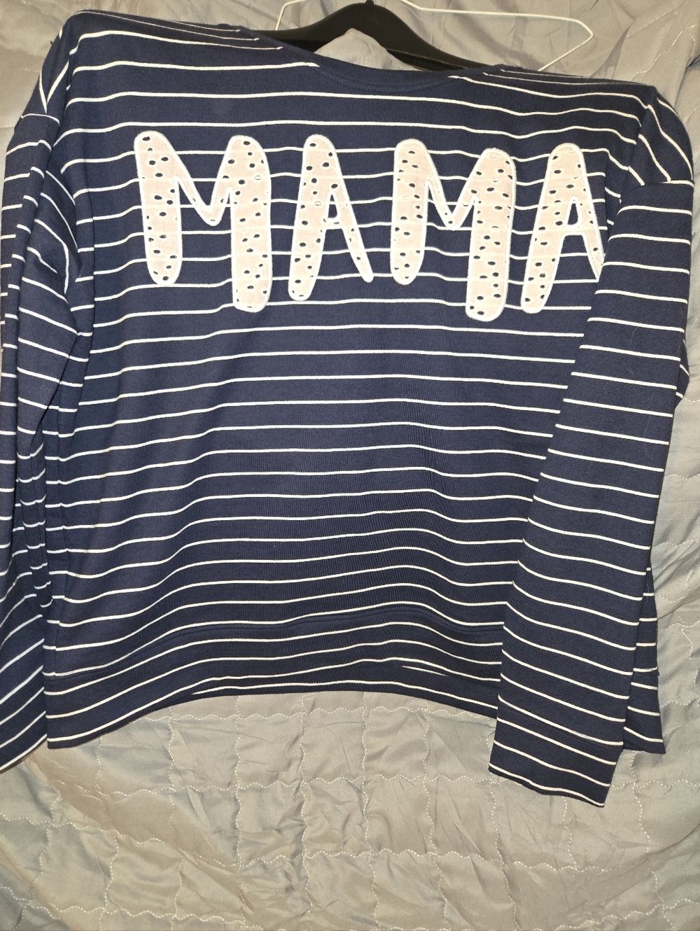 Navy Striped Scoop Neck Sweatshirt with Pink 'MAMA' Appliqué